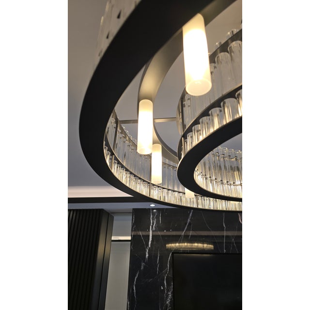 Modern Contemporary Glass Rod Chandelier Black Modern Ceiling Light Chandelier For Sale - Image 6 of 14