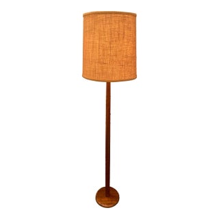 1960s Teak Floor Lamp From Denmark With Original Burlap Shade For Sale