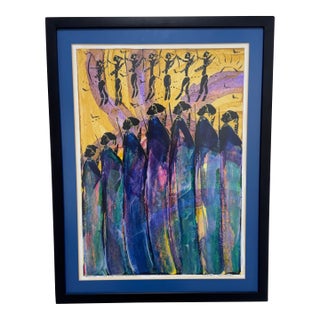 David N'lala of Namibia Modernist Expressionism Acrylics on Paper, Framed For Sale