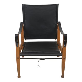 Square Cushion Safari Chair in Black Leather, 1990s For Sale