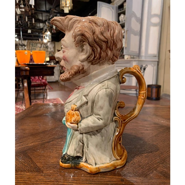 Beige Early 20th Century French Onnaing Barbotine Camille Pelletan Pitcher For Sale - Image 8 of 13