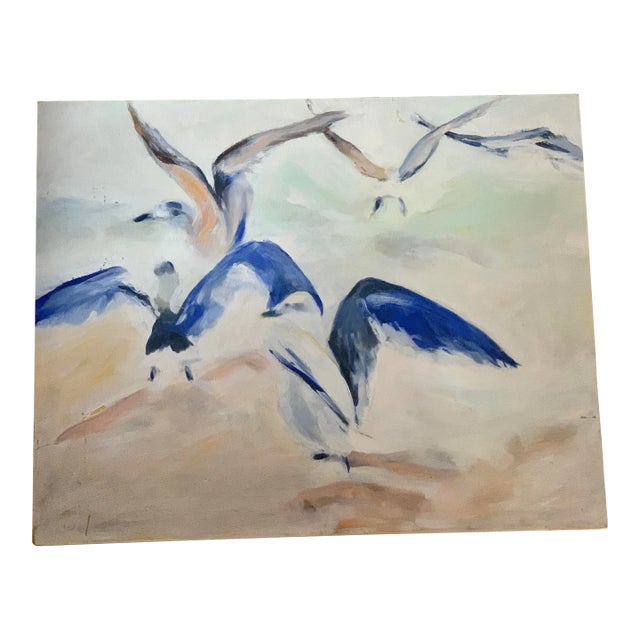 "Seagulls in Flight" Original Contemporary Coastal Scene Painting on Canvas For Sale