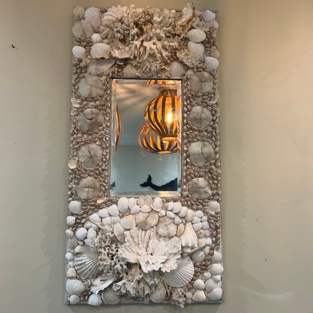 Hollywood Regency Vintage White Shell and Coral Encrusted Mirror For Sale - Image 3 of 7