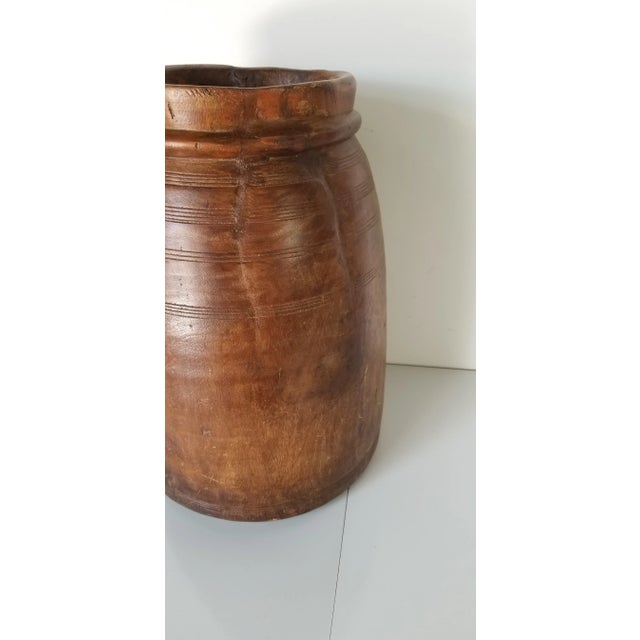 Mid-Century Modern Vintage Primitive Style Hand Carved Wood Decorative Vase For Sale - Image 3 of 12