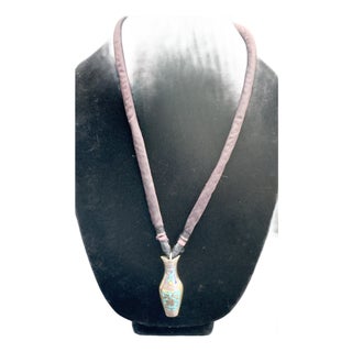 Antique Chinese Needle Case Pendant Necklace, Sterling Silver Lacquered For Sale