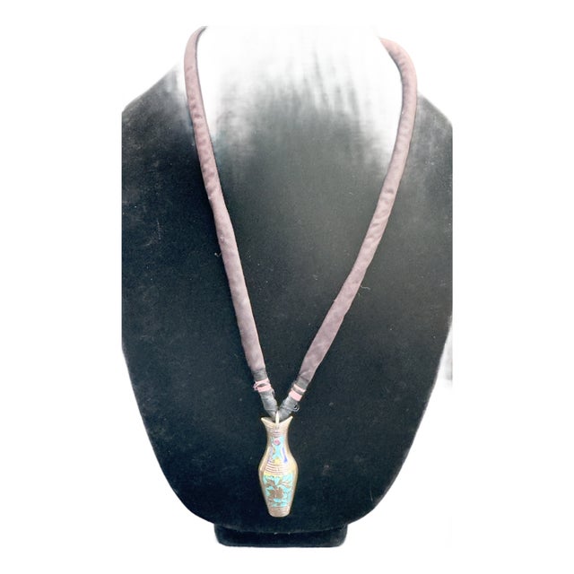 Antique Chinese Needle Case Pendant Necklace, Sterling Silver Lacquered For Sale