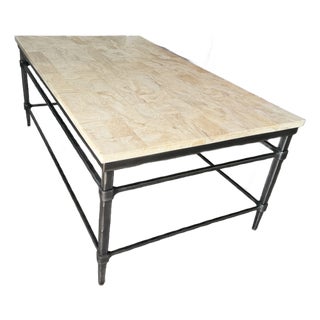 Premium Ethan Allen Vida Fossilized Stone-Top Coffee Table (138340s) in Paris Iron For Sale