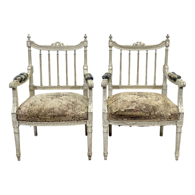 Set of Louis XVI Armchairs in Beech For Sale