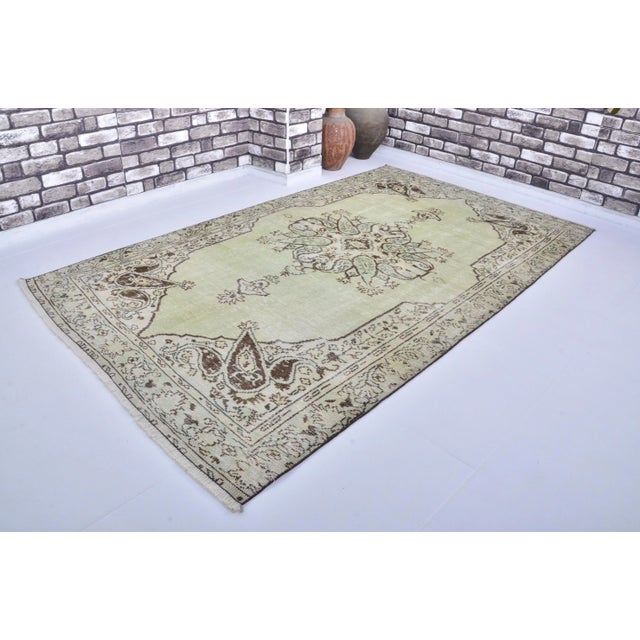 Light Green 1960s Vintage Green Decor Hand Knotted Area Living Room Rug For Sale - Image 8 of 11