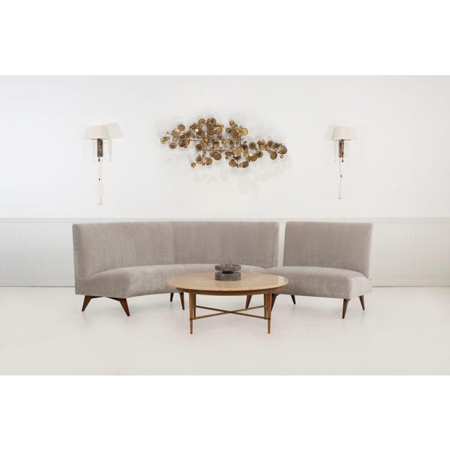 Sectional Sofa by Hisa, Italy – Mohair Upholstery, Walnut Legs Elegant vintage Italian sectional sofa by Hisa, featuring a...