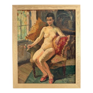 Marguerite De Lottis Nude Oil Painting Italian Antique Female Portrait Dated For Sale