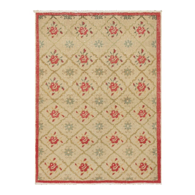 Vintage Turkish Rug With Red & Blue Floral Patterns - Rug & Kilim For Sale