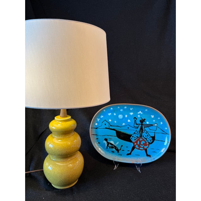 1940s 1940s Mid Century Modern Italian Ceramic Platter Fisherman With Stars Moonlight and Cat in Bright Blue Glaze For Sale - Image 5 of 10