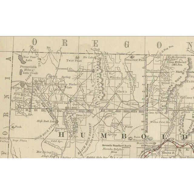 Paper Antique Map of Nevada Railroads with Mining Camps and Counties, 1888 For Sale - Image 7 of 10