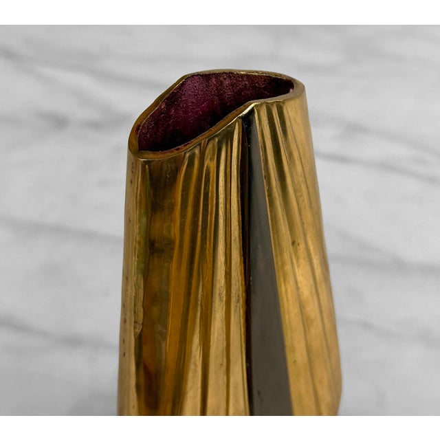 Vintage Art Deco Brass & Black Lacquer Vase For Sale - Image 6 of 9