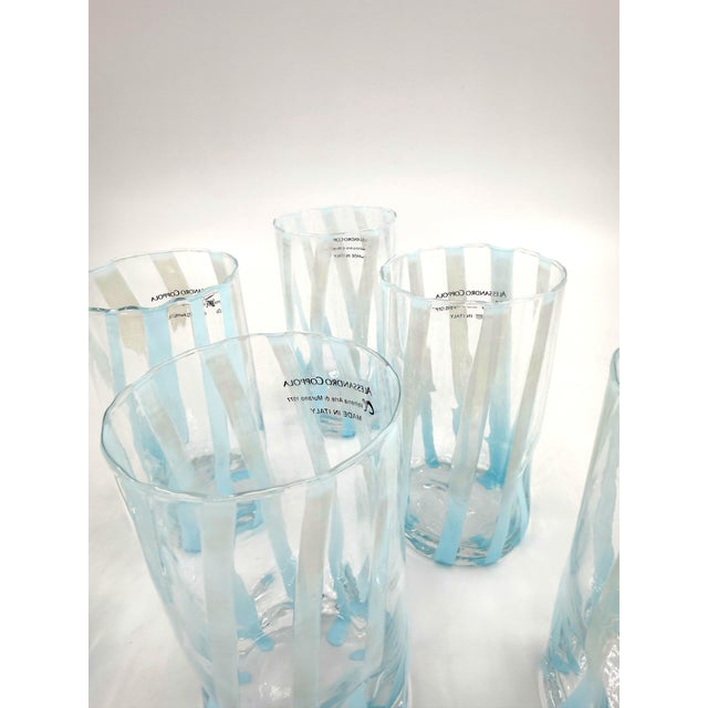 Alessandro Coppola Murano Art Glass Tumblers With Blue Ribbon Pattern - Set of 6 For Sale - Image 4 of 9