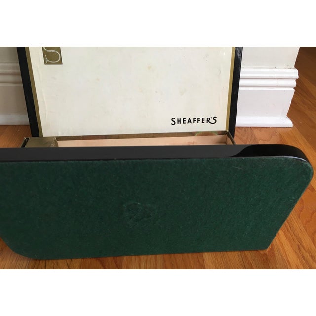 Rare Vintage Large Black Onyx Sheaffer Desk Set Comes With 2 Sheaffer White Dot Pens as Well as 2 Gold Nib Pens. For Sale - Image 11 of 12