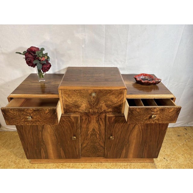 Wood Art Deco English Burr Walnut Cocktail Bar Cabinet, 1930s For Sale - Image 7 of 15