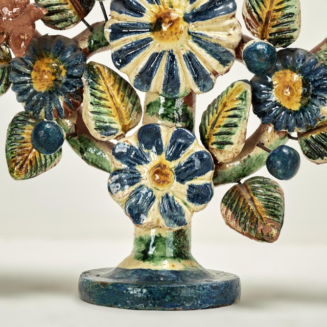 Antique Spanish Terra Cotta Candelabra With Flowers For Sale - Image 9 of 11