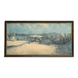 Mid 19th Century Large Framed Winter Countryside Landscape Wall Art, 50” X 27” For Sale