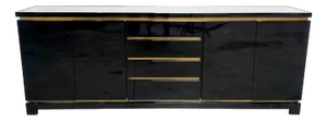 Black Lacquer Credenza attributed to Jean Claude Mahey, 1970s
