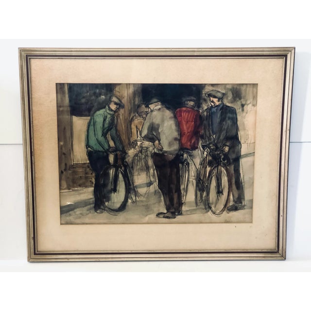Andre Tondu. French 1903 - 1980. The Cyclist. Watercolor and Pen on Paper. 14 1/4 x 19 3/4 Inches. Signed l/r: Andre...