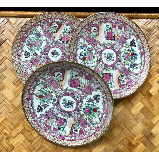 Large Chinese Rose Medallion Plates Set of 3 Chairish