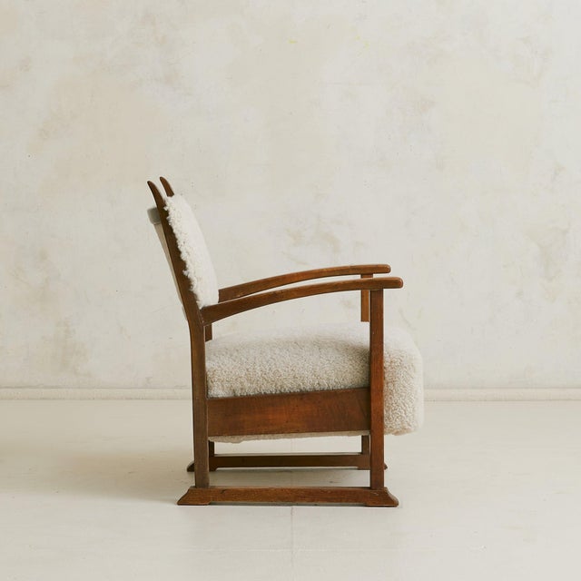 Modern Danish Oak Armchair with Lambskin Upholstery, 1940s - 2 Available For Sale - Image 3 of 18