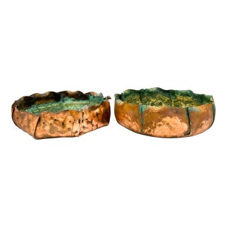 20th Century French Style Copper Jardiniere Planter Bowls With Verdigris - a Pair For Sale