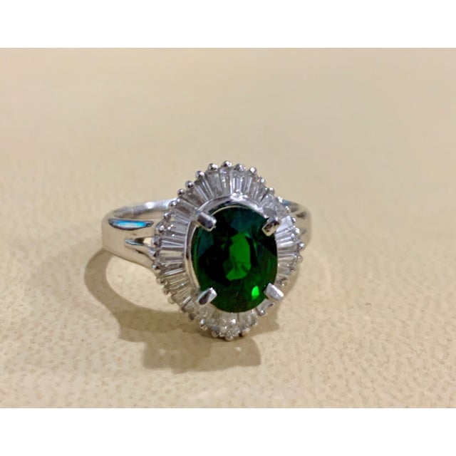 2010s 1.8 Carat Oval Tsavorite and 1.0 Carat Diamond Ring in Platinum Estate Size 6 For Sale - Image 5 of 18