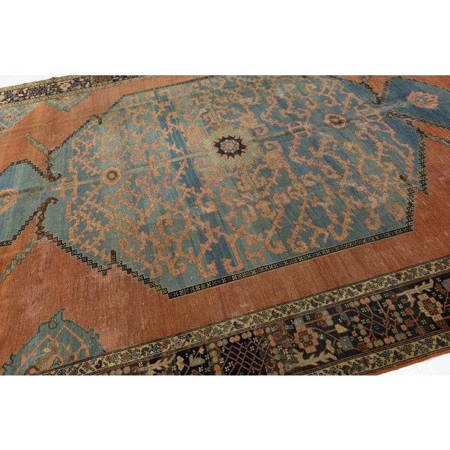 Late 19th Century Antique Serapi Heriz Wool Rug With Medallion & Terracotta Field For Sale - Image 5 of 12