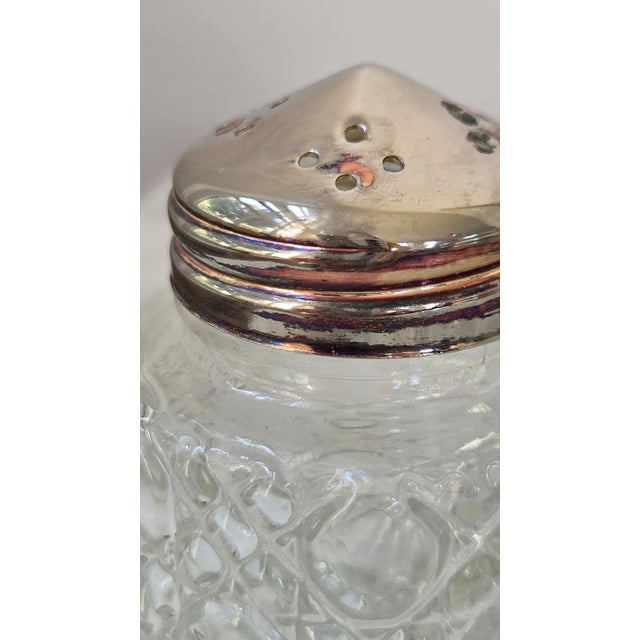 Vintage Patterned Glass and Silver-Plated Condiment Set With Lucite Spoon For Sale - Image 16 of 17