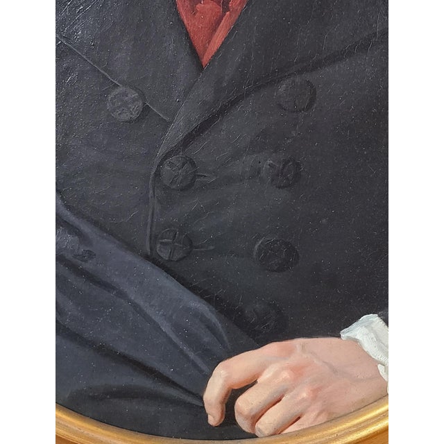 Blue Antique 19th Century Oil Painting Portrait of a Man For Sale - Image 8 of 17