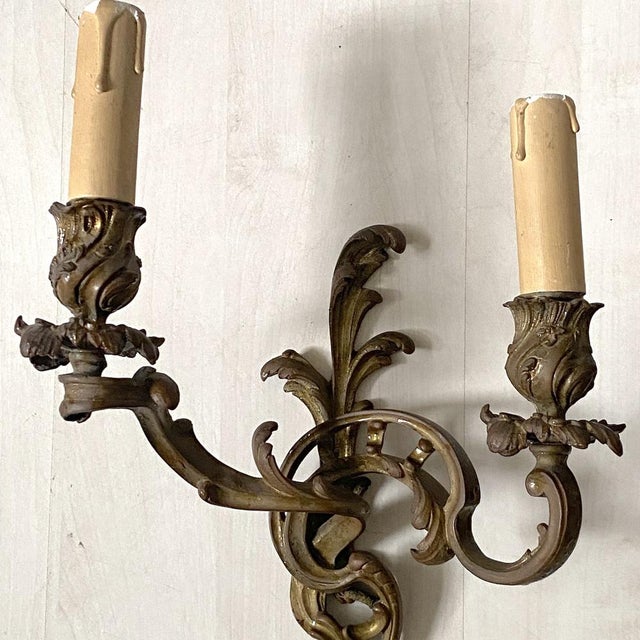 Louis XV Style Bronze Wall Sconces, Set of 2 For Sale - Image 4 of 13