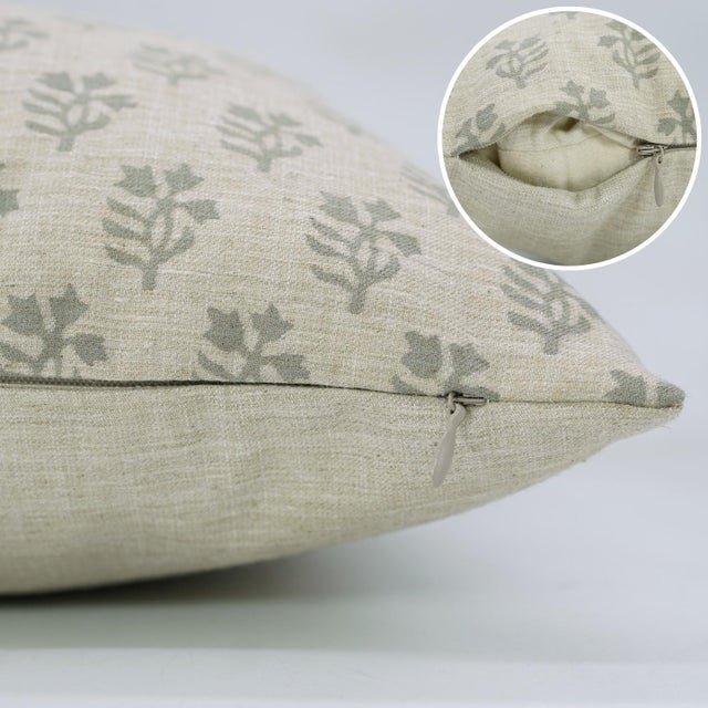 Rustic Handcrafted Block Print Throw Pillow Cover 16x16 Inch Home Décor Linen Blend- Pudina For Sale - Image 3 of 4