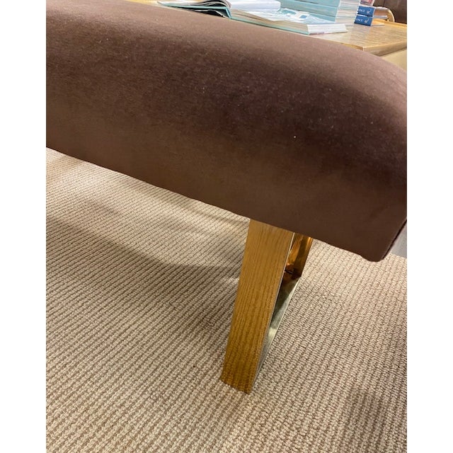 Mid Century Modern Polished Brass Bench With Chocolate Brown Velvet Seat For Sale In New York - Image 6 of 9