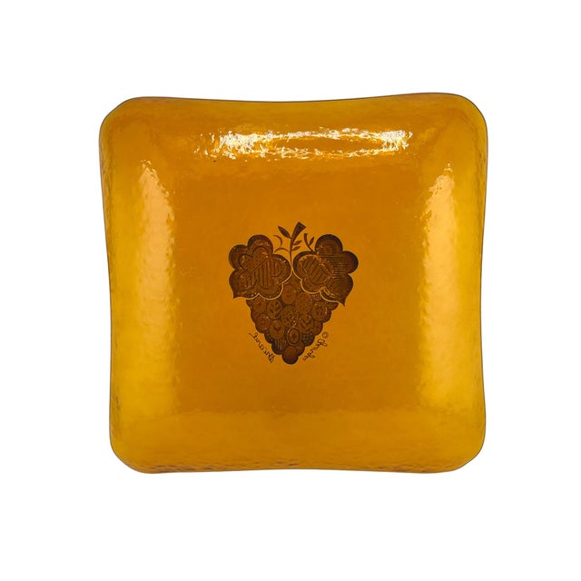 Georges Briard Mid 20th Century Georges Briard Slumped Amber Glass Fruit Tray, Signed For Sale - Image 4 of 4