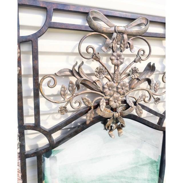 Labarge Massive Vintage Regal LaBarge Iron Bow Decorative Wall Mirror For Sale - Image 4 of 10