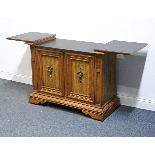 Wood Stanley Furniture Walnut Italian Mediterranean Style 62" Flip Top Server Buffet For Sale - Image 7 of 18