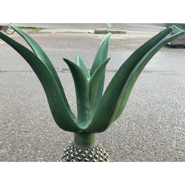 Art Deco Pineapple Brass and Iron Side Table attributed to Maison Jansen, 1972 For Sale - Image 3 of 12