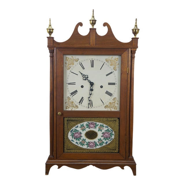 Mason & Sullivan West German Oak Pillar & Scroll Shelf Mantel Clock 31" For Sale