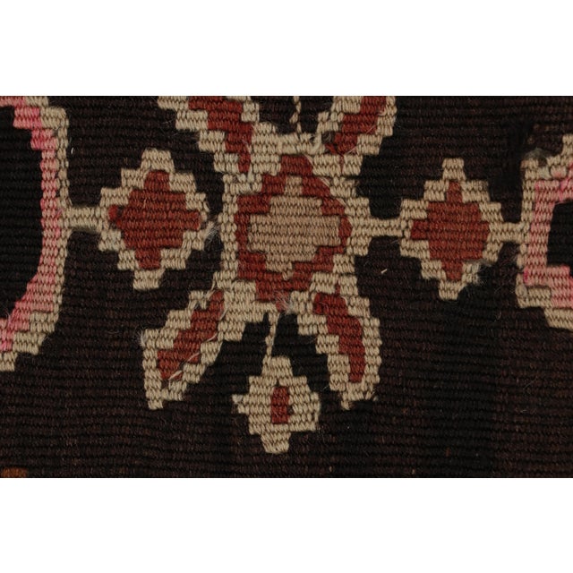 Textile Handwoven Mid-Century Vintage Bessarabian Kilim Rug in Beige Brown Floral Pattern For Sale - Image 7 of 9