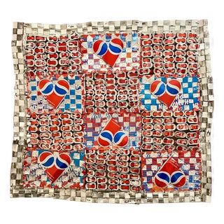 Ross Palmer Beecher, Abstract Red Blue Folk Art Americana Flag Can Tapestry Quilt Ross Palmer Beecher, c.1988 For Sale