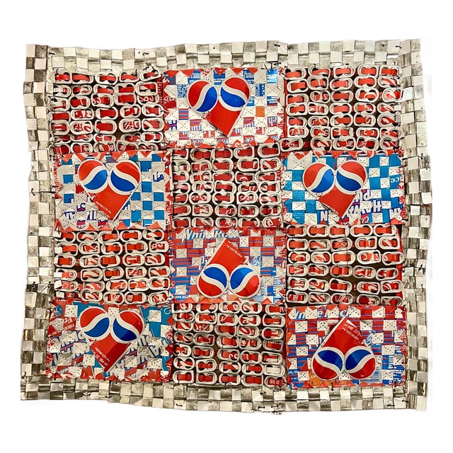 Ross Palmer Beecher, Abstract Red Blue Folk Art Americana Flag Can Tapestry Quilt Ross Palmer Beecher, c.1988 For Sale