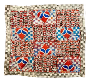 Ross Palmer Beecher, Abstract Red Blue Folk Art Americana Flag Can Tapestry Quilt Ross Palmer Beecher, c.1988