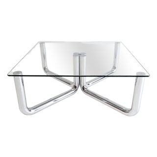 Space Age Chrome and Glass Coffee Table, 1970s For Sale