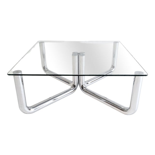 Space Age Chrome and Glass Coffee Table, 1970s For Sale