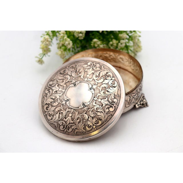 Circular Silver Box with Reliefs and Monogram Card For Sale - Image 5 of 5