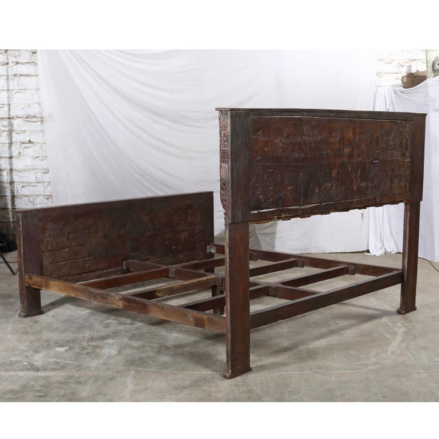 Brown Complete King Size Bed Constructed From an Antique Gujarati Door and Pillars For Sale - Image 8 of 8