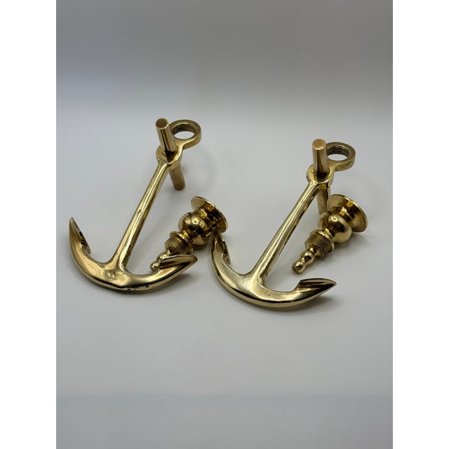 Mid-Century Modern Solid Brass Anchor Candlesticks — A Pair For Sale - Image 4 of 9
